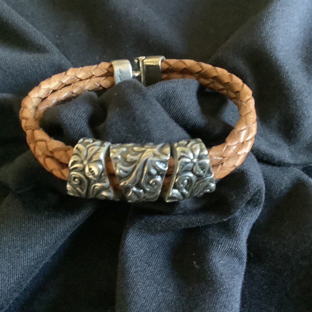 Southwestern Leather And Sterling Bracelet